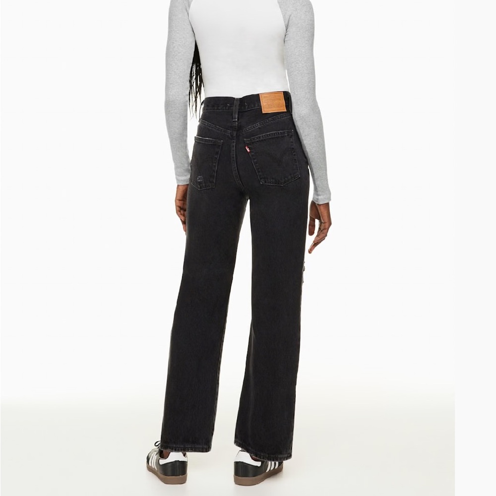 Levis Black Distressed Ribcage High Rise Straight Leg Streetwear Casual Jeans - Picture 3 of 7